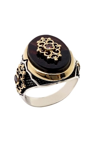 Vog Otantik Tasarım Kırmızı Taşlı 925 Ayar Gümüş Erkek Yüzük