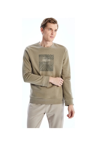 LC Waikiki Lcwaıkıkı Classic Kahverengi Bisiklet Yaka Baskılı Erkek Kalın Sweatshirt Açıkkahverengi