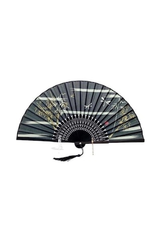 Beluga Yelpaze Bambu Kumaş Serinletici Vintage Siyah Şık Dekorasyon Püsküllü Japon Yelpaze 0174
