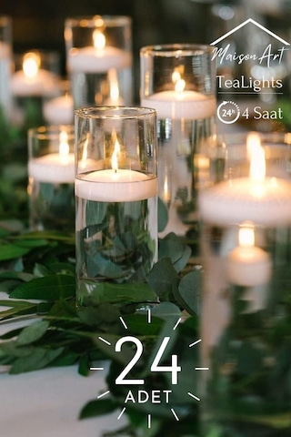 Float Beyaz 24 Adet Yüzen Mum 4 Saat Yanan Tea Light Mum Kokusuz Terapi Mumu