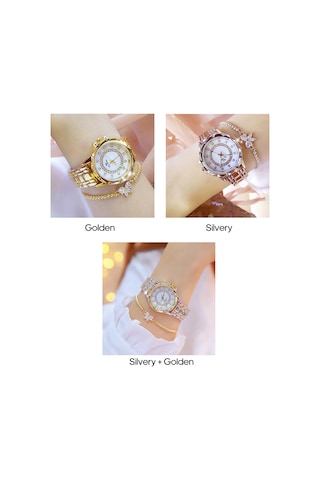 Vkemall Kadınlar İçin Doğal Perle Ve Taşlı Zırhlı Kol Saati - Basit Zekice Yüksek Kaliteli Su Geçirmez Kuvars Hareketli Moda Saati - Altın Rengi Diğer