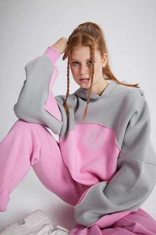 Holly Lolly Şardonlu 3 İplik Kumaş Oversize Kapişonlu Revenge Sweatshirt Pembe