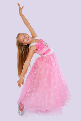 Pembe Uzun Elsa Kasnaklı Kız Çocuk Parti Elbisesi-pembe Pembe