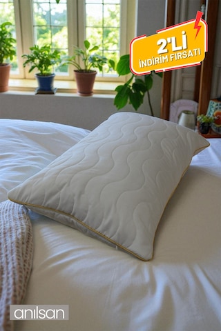 2'li Biyeli Kapitone Deluxe Pamuklu Fermuarlı Yastık Koruyucu Kılıf 50x70 Cm Beyaz