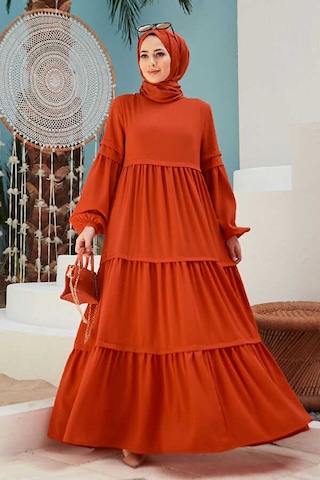 Neways 6510-Sofiya Büzgülü Elbise Nar Çiçeği