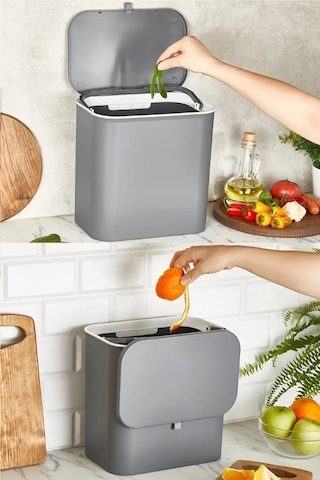 Bayev Gri Fonksiyonel Kapaklı Banyo Ve Mutfak Tezgah Üstü Çöp Kovası Dolap Ve Duvar Seçeneği Çok Renkli