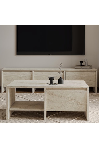 Laris Kapaklı Orta Sehpa 90 Cm Modern Tasarım Traverten