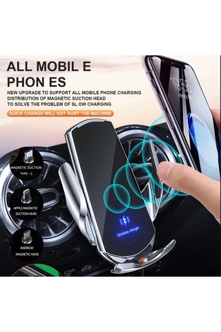 Createtech Yeni Yükseltme Araba Cep Telefonu Tutucu 15w Kablosuz Şarj Taşınabilir Araç Tutucu Black Phone Holder, Küçük Boyutlu -