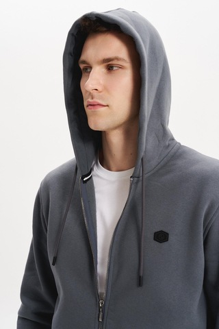 AR-MA Arma Erkek Sweatshirt Büyük Beden 3 İplik Kalın Kumaş Kapüşonlu Fermuarlı Cepli %70 Pamuk %30 Polyester K30324801502 Gri
