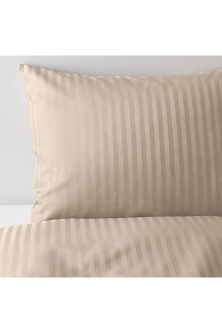 Çift Kişilik Nevresim Takımı, Açık Bej Renk-Çizgili 240x220/50x60 Cm-Pamuk-Çarşafsız Bej