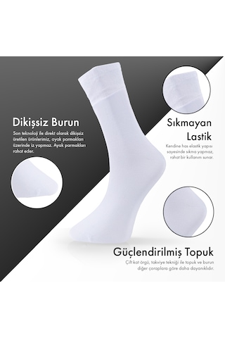 Saf Bambu Erkek Soket Uzun Düz Beyaz Çorap Dikişsiz Premium Kutulu 6'lı L5952aznb Softaura