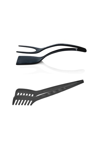 2'li Set Maşalı Spatula Ve Makarna Salata Maşası Kp-148 / Kp-147 Plastik Siyah