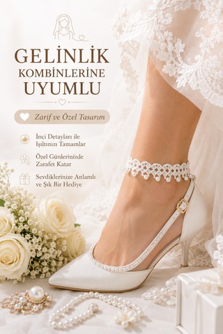 El Örgüsü Halhal Kadın Ayak Bilekliği Boncuklu İnci Renkli Gelinlik Detaylı Bohem Yazlık Ayarlanabilir Halhal Beyaz İnci Boncuklu 00747345