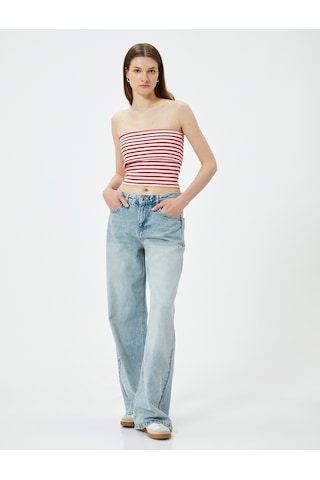 Koton Straplez Üst Kat Detaylı Ribanalı Slim Fit Kırmızı Çizgili 4sak10698ek Kırmızı Çizgili