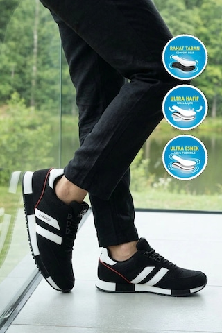 Look Life Siyah Fileli Hafif Erkek Spor Ayakkabı 26109 M