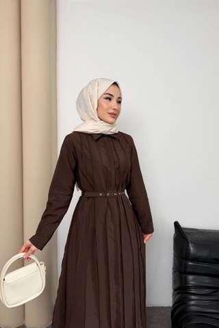 Mihran Butik Quenn Model Coupra Model Kumaş Kemer Detaylı Elbise Kahverengi