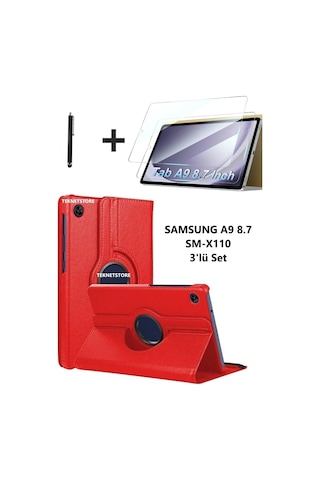 Samsung Galaxy Tab A11 / A9 8.7 İnç Tablet Uyumlu 360 Döner Pu Deri Kılıf Seti Sm-x110 Kapaklı Kılıf