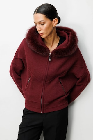 On Fashion Kadın Yakası Kürklü Fermuarlı Bordo Hırka 63908 Bordo