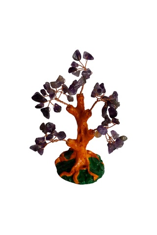 Doğal Ametist Taşlı Hayat Ağacı Biblo - 16x14 Cm Dekoratif Obje