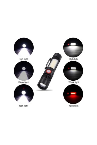 Soulader Su Geçirmez Ve Manyetik Özellikli Led El Feneri, Zoom Ve Cob Işık Modlu, 18650 Pil İle Çalışan Taşınabilir Klipsli El Işığı, Dayanıklı Ve Pratik T6 Modeli Çok Renkli