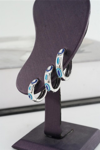 Kadın Vip Seri Mineli Nazar Motifli 3'lü Halka Küpe