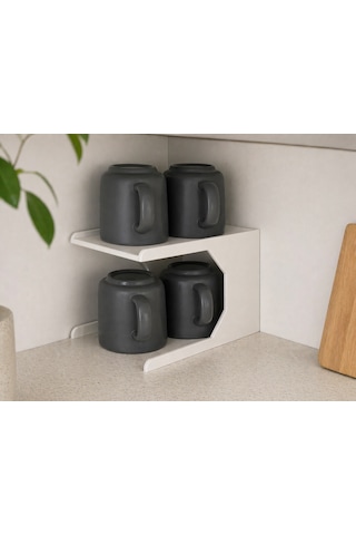 Mutfak Dolap İçi Kupa Organizer Rafı 2 Katlı Bardak Düzenleyici Stand 12x21x13 Cm beyaz