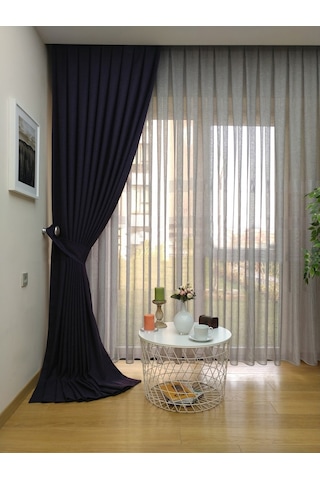 Evdepo Home Keten Mor Fon Perde Tek Kanat Mor