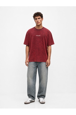 Respire Erkek Marseille Baskılı Yıkamalı Oversize T-shirt Bordo