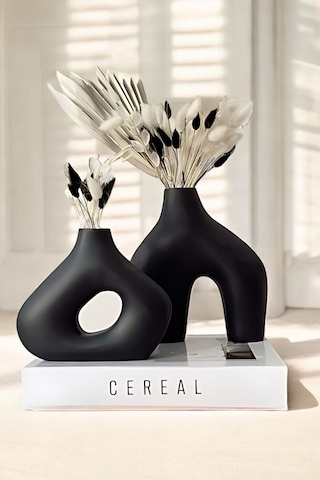 Siyah Dekoratif Vazo Seti Obje Ev Dekorasyon Masa Üstü Dekor Vazo Seti Model 1004 Siyah Siyah