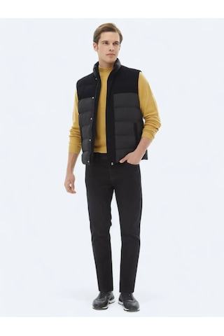 Kip Siyah Regular Fit Dik Yaka Casual Dokuma Spor Yelek Siyah