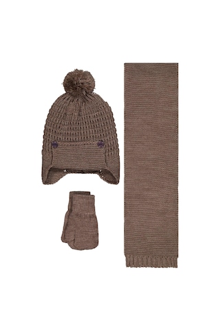 Civil Baby 6-18 Ay Atkı Bere Eldiven Set - Kahverengi
