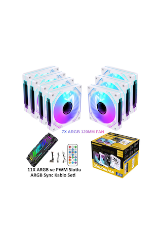 Ng-a120w 7 Adet Infinity Mirror Argb Pwm Kasa Fanı 11x Argb Pwm Slot Kontrolcü Ve Kumanda Beyaz