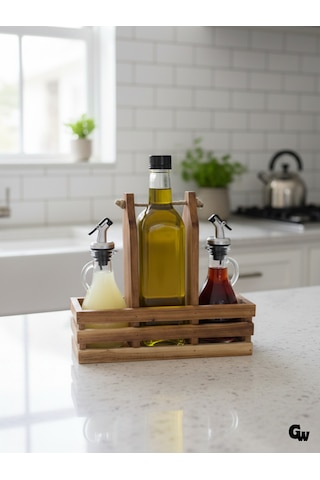 Ahşap Doğal 3lü 2+1 Set Yağdanlık Ve Sosluk Takımı Set Kiraz 1 Set Ahşap