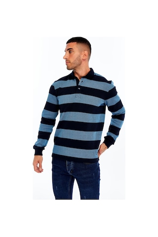 AR-MA Arma Erkek Örme Ribanalı Regular Fit Çizgili Polo Yaka Sweatshirt %95 Pamuk %5 Elastane K30554952902 Lacivert