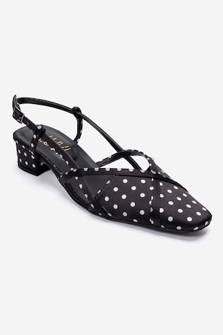 Luvishoes Olena Siyah Beyaz Puantiyeli Kadın Topuklu Sandalet
