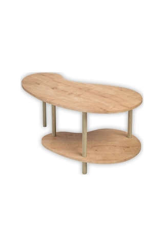 Fasülye Orta Sehpa Ahşap Ayaklı Sehpa Iki Raflı Sehpa Dekoratif Sehpa Gazetelikli - Safir Meşe