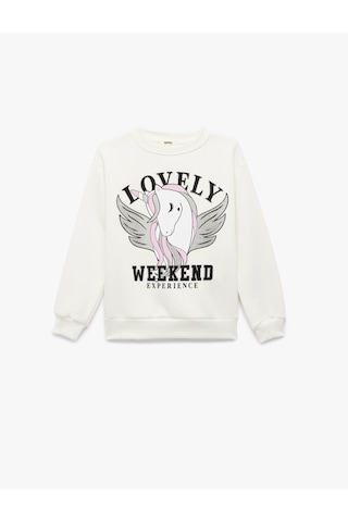 Koton Üç İplik Şardonlu Unicorn Baskılı Uzun Kollu Bisiklet Yaka Sweatshirt Ekru 6wkg10071ak Ekru