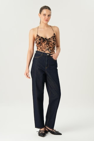 Ariana Koyu Mavi Yüksek Bel Patı Fermuarlı Mom Jean Pantolon C 4525-181 Koyu Mavi