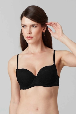 Pierre Cardin Siyah 6220 Paris Balenli Desteksiz Dolgusuz Dantelli Sütyen C Cup Seçeneğiyle Siyah