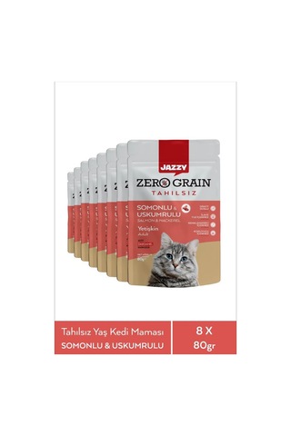 Dardanel Jazzy Zero Grain Uskumru ve Somonlu Kedi Maması Poşet 8 x 80 G