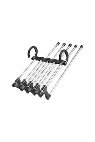 Geeksen Stainless Steel Çok Katlı Pantolon Rafı, Geniş Kullanimlı, Uzatılabilir Tasarım, Kayma Engelleme, Evde Gardırop İçin Siyah 5 Kat Siyah