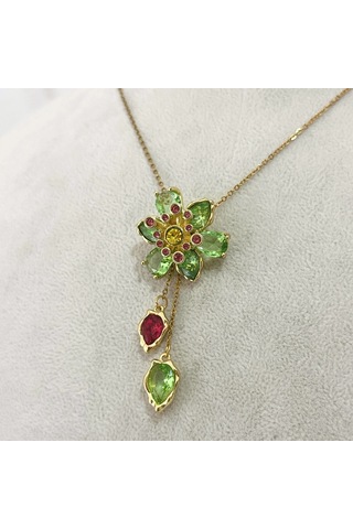 Yeşil Çiçek Kolye Ayarlanabilir Gold Gold