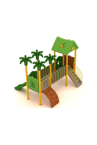 Çocuk Oyun Grubu, İki Kuleli İki Kaydıraklı Ev Çatılı-66 Çok Renkli