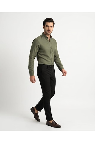 Özeniş Erkek Cepsiz Pamuklu Uzun Kollu Oxford Slim Fit Gömlek Siyah
