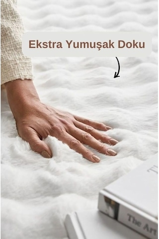 Aries Home Tavşan Tüyü Yumuşak Keçeleşmez Dekoratif Bubble İthal Kalite Post Halı Beyaz