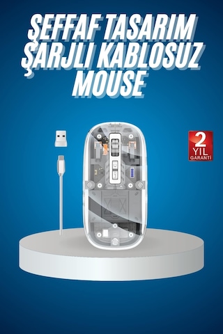 Sessiz Tıklama Çift Modlu Bluetooth Ve Alıcı Şeffaf Mouse Fare - Lisinya Mi