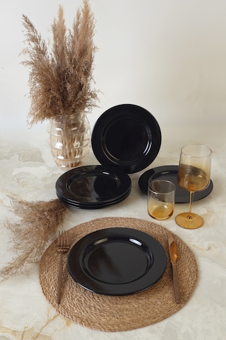 Keramika Siyah Assos Pasta Tabağı 22 Cm 6 Adet 650 Siyah