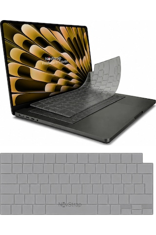 Novstrap Apple Macbook Air 13.6 İnç A2681 A3113 A3240 A3449 M2 M3 M4 M5 İle Uyumlu Türkçe Q Gri Füme Klavye Koruyucu Kılıf
