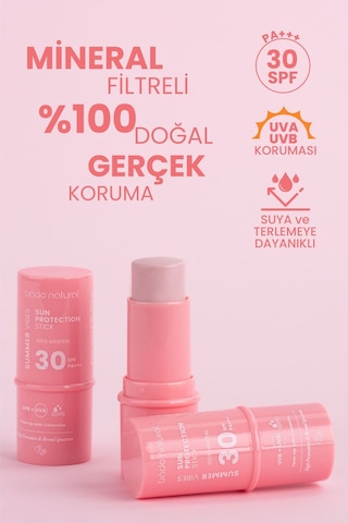 Bade Natural Pembe %100 Mineral Filtreli Ve Doğal Güneş Koruyucu Stick 30 Spf Kalaminli