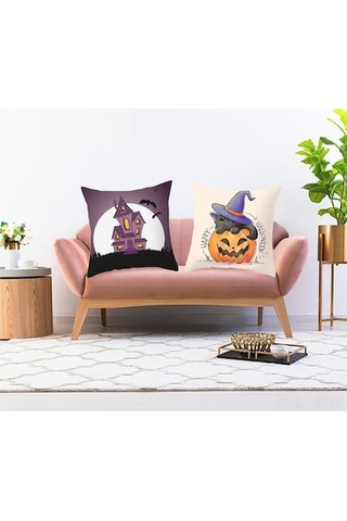 Novahub Cadılar Bayramı Yastık Kılıfı: Şık Desenli Şeftali Kadife, 45x45cm, 15 Renk Seçeneği, Bayram Dekorasyonu Diğer